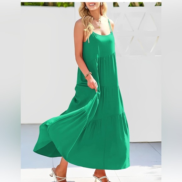 Amazon Dresses & Skirts - Elegant Green Spaghetti Strap Dress